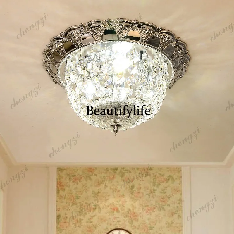Crystal ceiling lamp creative bedroom light porch aisle three-color dimming LED bulb