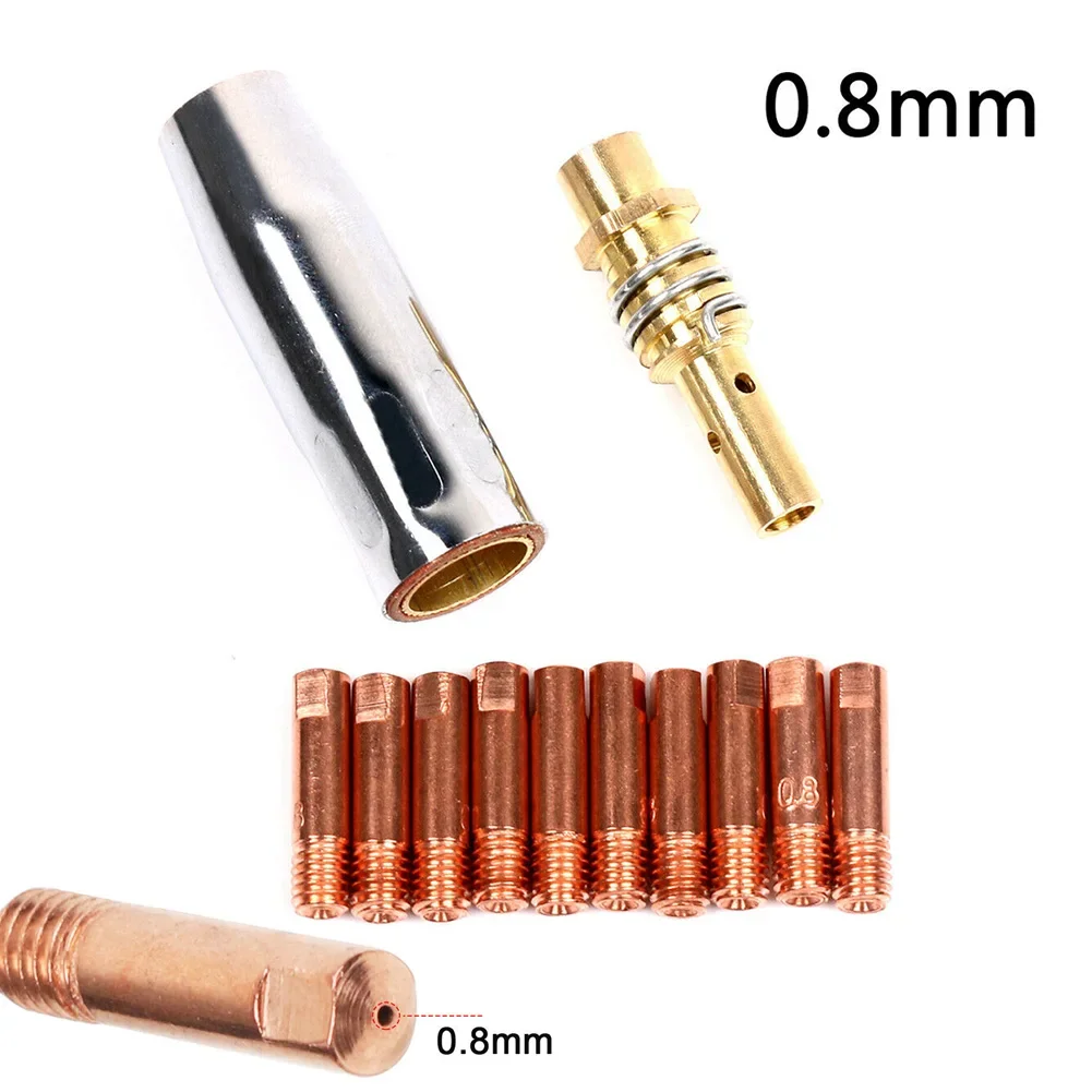 

12 Pcs MB15 MIG Welding Nozzle Shroud Contact Tips 0.8mm M6 Tip Holder Kit Welding Soldering Supplies