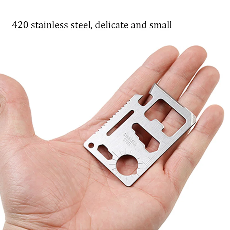 11-in-1 EDC Multi-tool Card 420 Stainless Steel Pocket Jar Bottle Opener Screwdriver Spanner Ruler Outdoor Multifunctional Tools