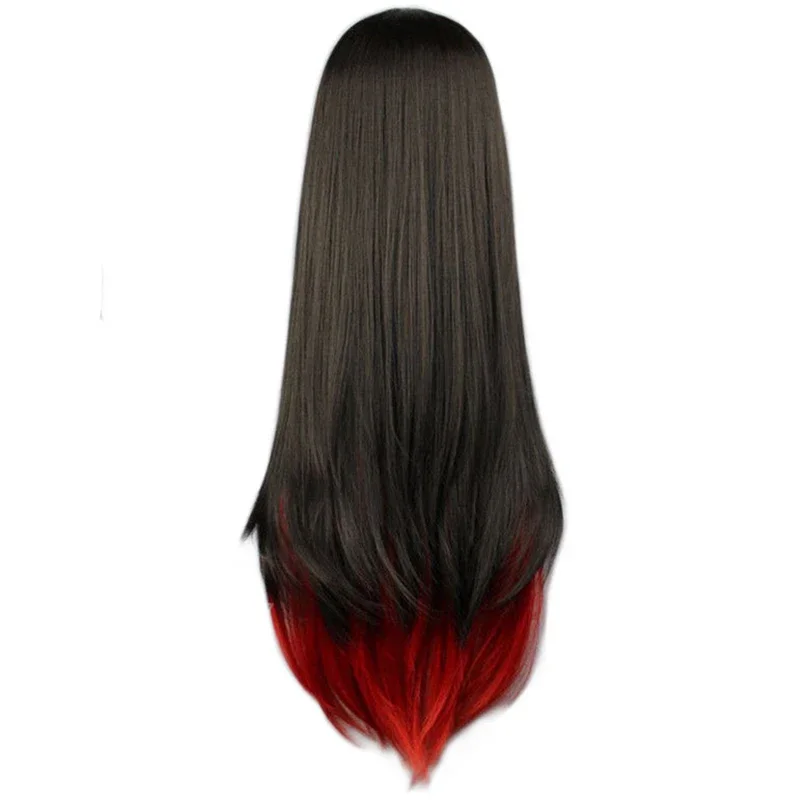 Wig Anime gaya Jepang Harajuku My Hero Academia Wig rambut panjang lurus wanita Bla merah pesta Anime mode Cosplay Halloween