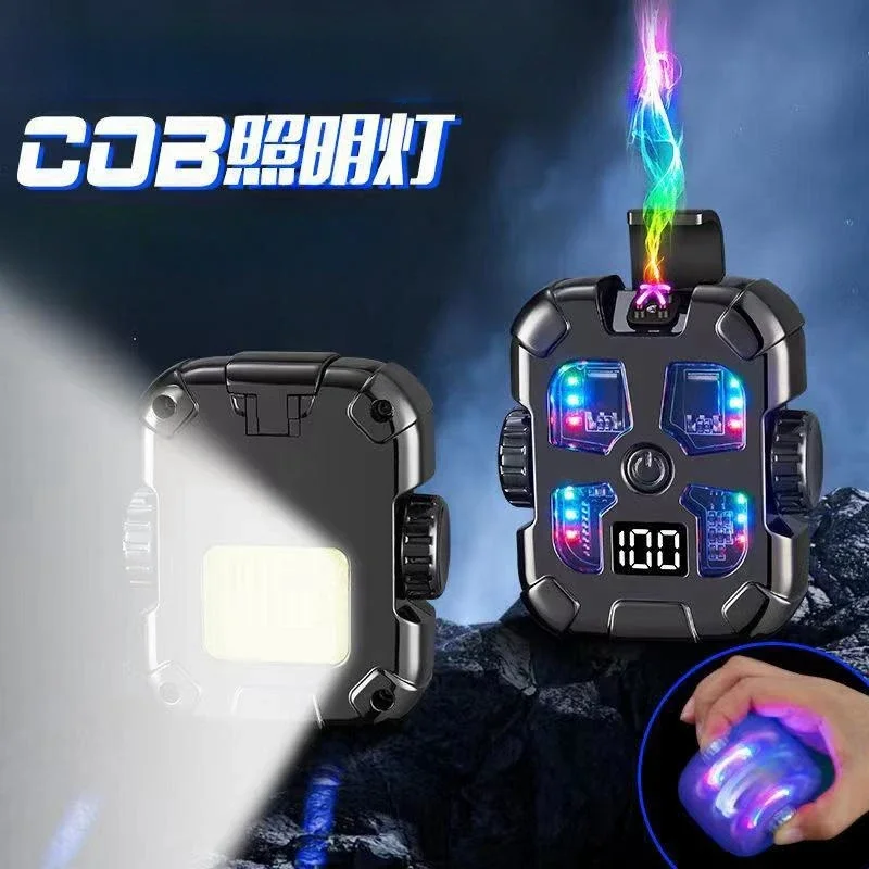 Mecha Style Gyroscope Double Arc Charging Lighter with Lighting Colorful Light Type-C Electric Lighter Men's Decompression Toy