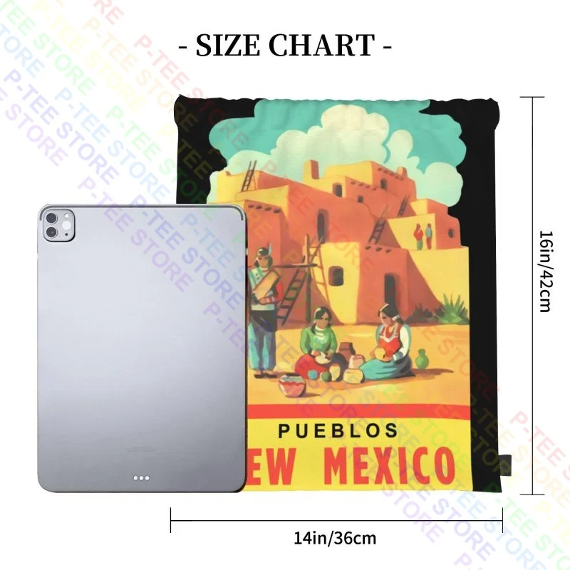 Mexico Pueblos Travel- Indians,Santa Fe,Route 66 Drawstring Bags Gym Bag Print Art Print Shopping Bag Clothes Backpacks