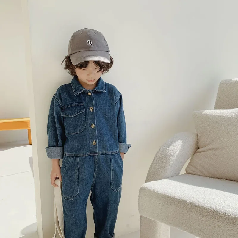 Children Denim Overalls Jumpsuit Kids Jeans Toddler Boy Pants Jean Fashion Korean Baby Clothes Girls Long Sleeve Romper Playsuit