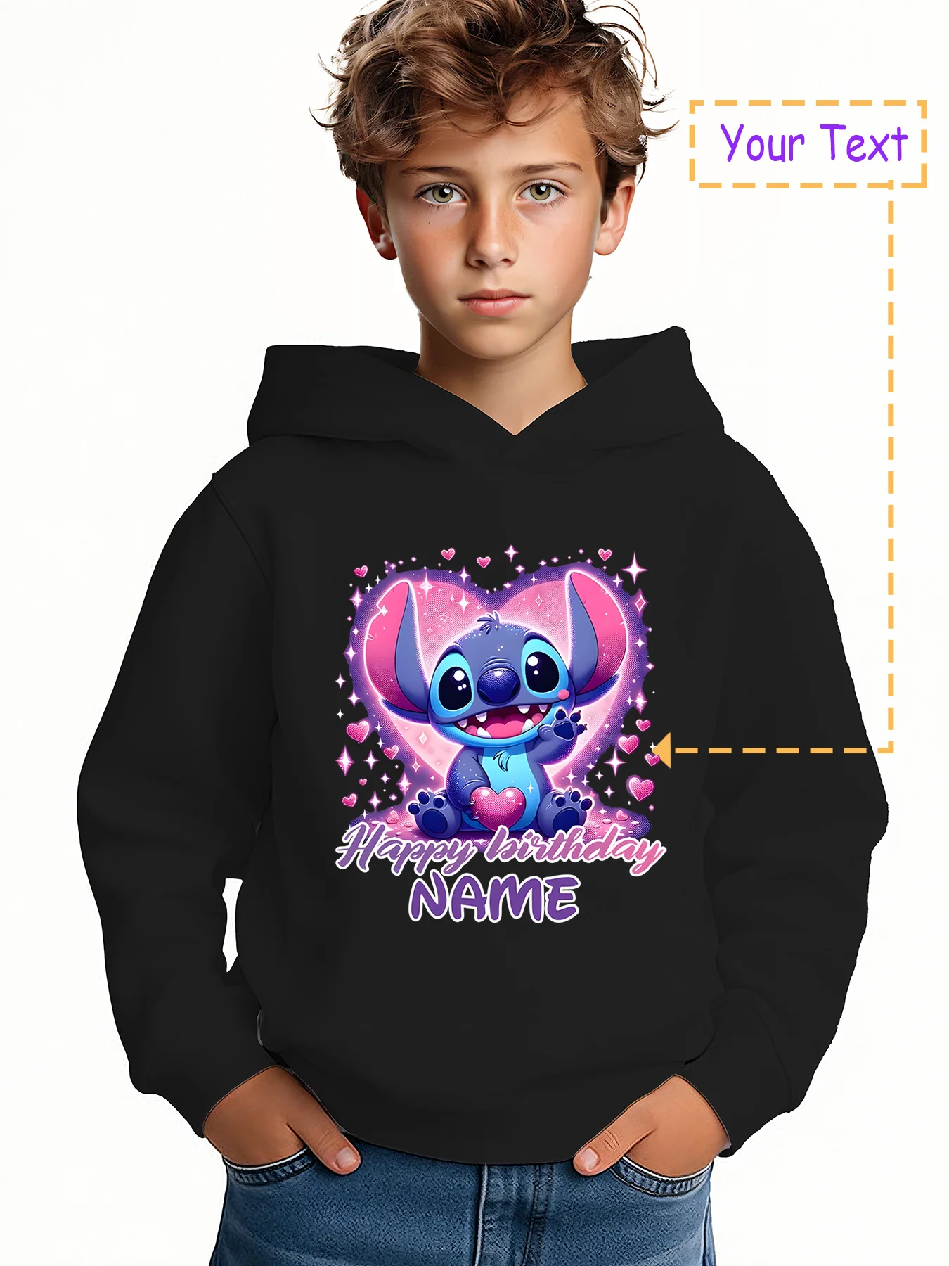 

MINISO Birthday Heart Stitch Hoodie - Stitch's birthday heart sparkles with a "Happy Birthday NAME" design. Licensed by Disney,