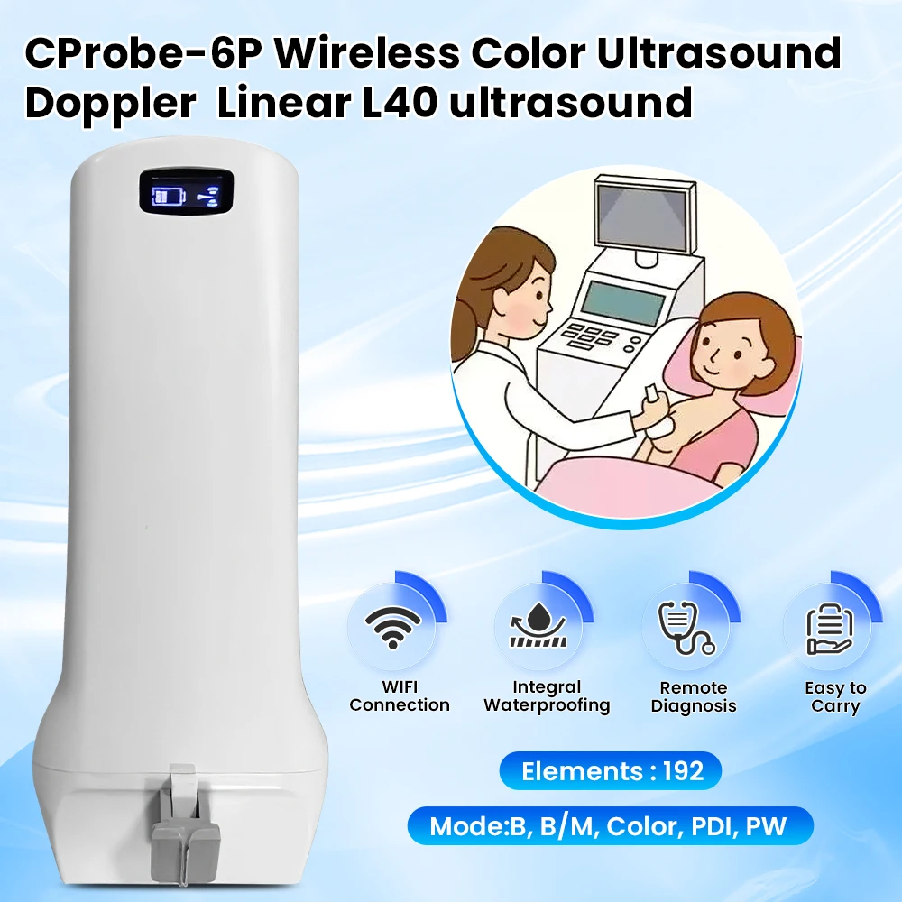 Scanner de Ultrassom Sem Fio 192E com Sonda Linear USG Doppler Colorido para Inspeção de Glândulas Mamárias, Ossos do Quadril e MSK