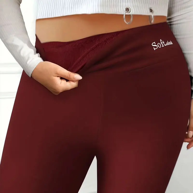 กางเกงเลกกิ้งบุขนแกะหนานุ่มสำหรับผู้หญิง ผ้าฟลีซมุก ยืดหยุ่น กระชับรูปร่าง ให้ความอบอุ่น เหมาะสำหรับฤดูใบไม้ร่วงและฤดูหนาว