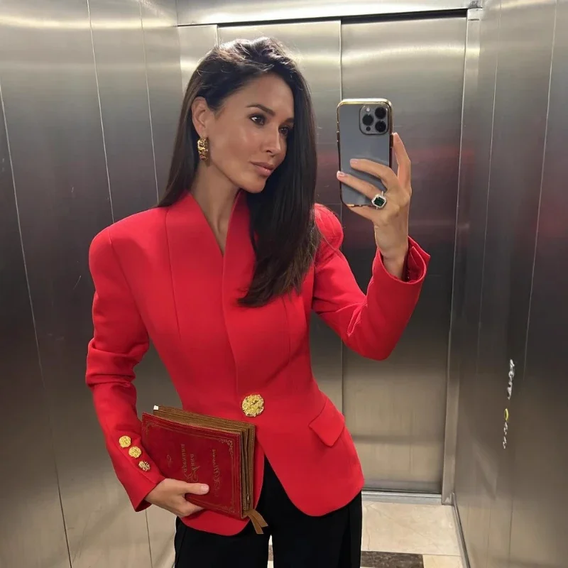 

European and American Star Models, High-end Slim-fitting Small Blazer, Metal Head Buckle, Casual and Comfortable Temperament