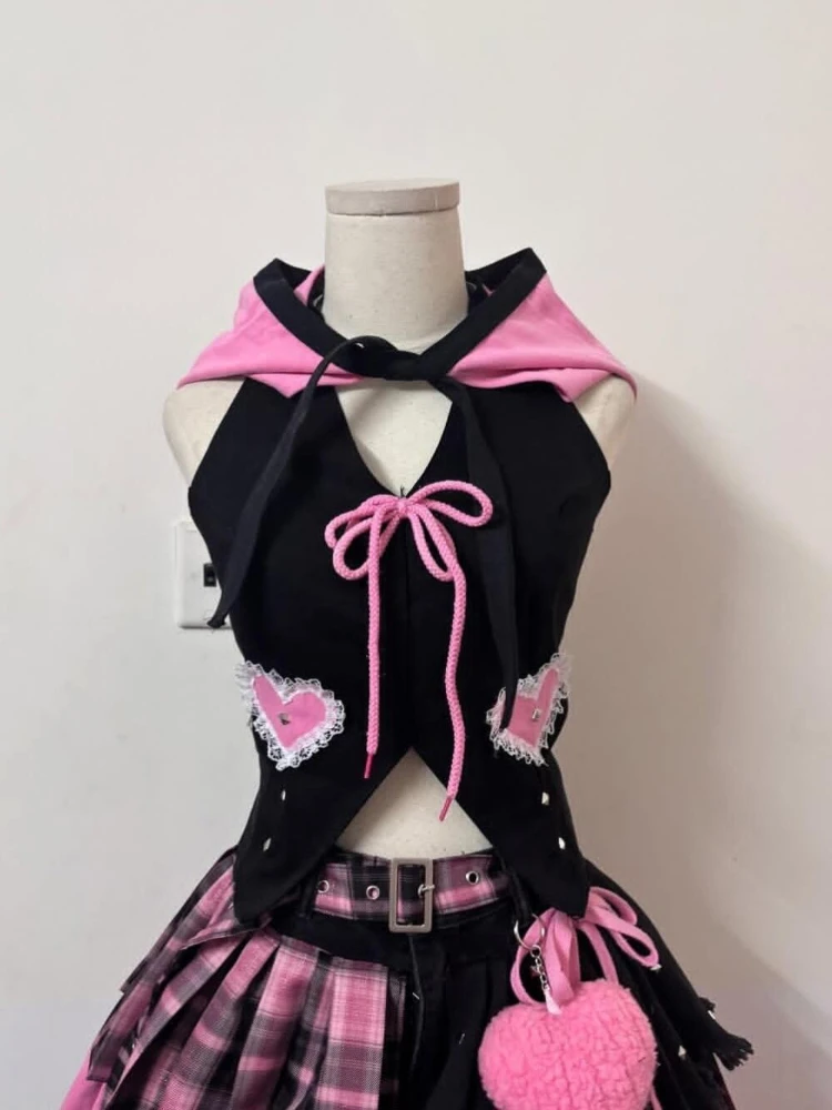 

Японские милые элегантные женские комплекты из 2 предметов, дизайнерские кружевные лоскутные топы Y2k + шорты, юбки, модные женские наряды в стиле панк, новинка 2025 г.