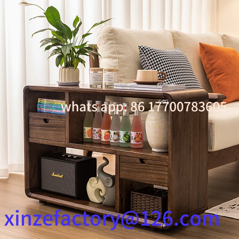 

Customizable Black Walnut Light Luxury Sofa Side Cabinet Solid Wood Bookshelf