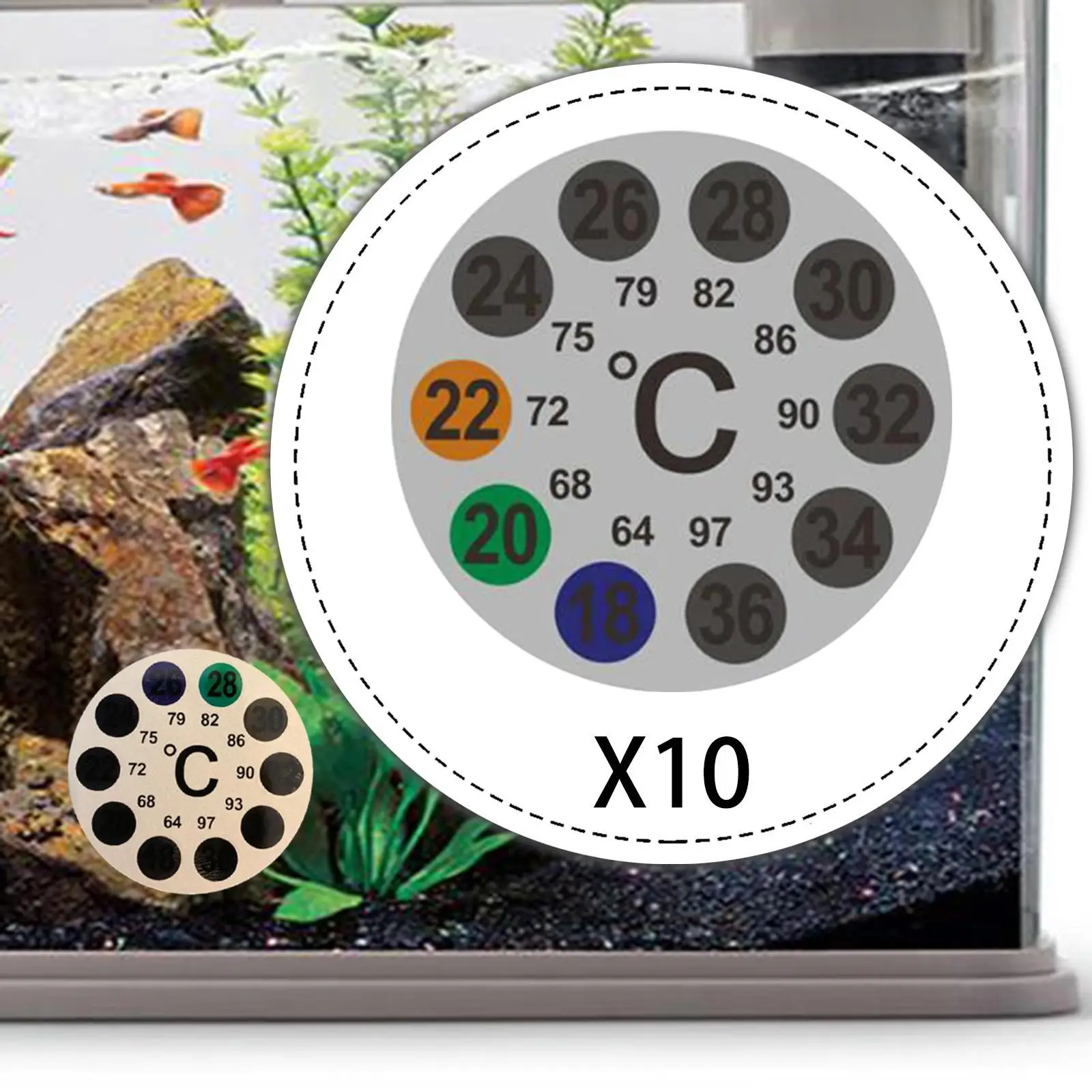 Präziser Aquarium-Thermometer-Aufkleber, runder Farbindikator, Wassertemperaturanzeige für Aquarien-Zubehör