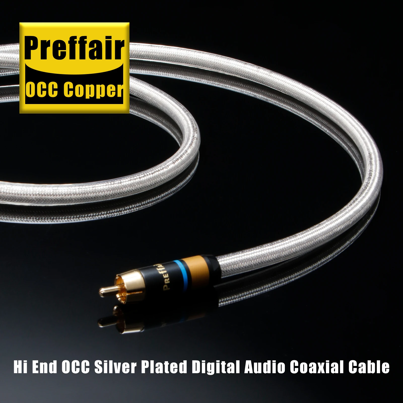 Preffair 75 Ohms Digital Coaxial Cable OCC Copper Silver Plated Conductor SPDIF Cable for TV HiFi Audio DAC  Rear Signal Cable