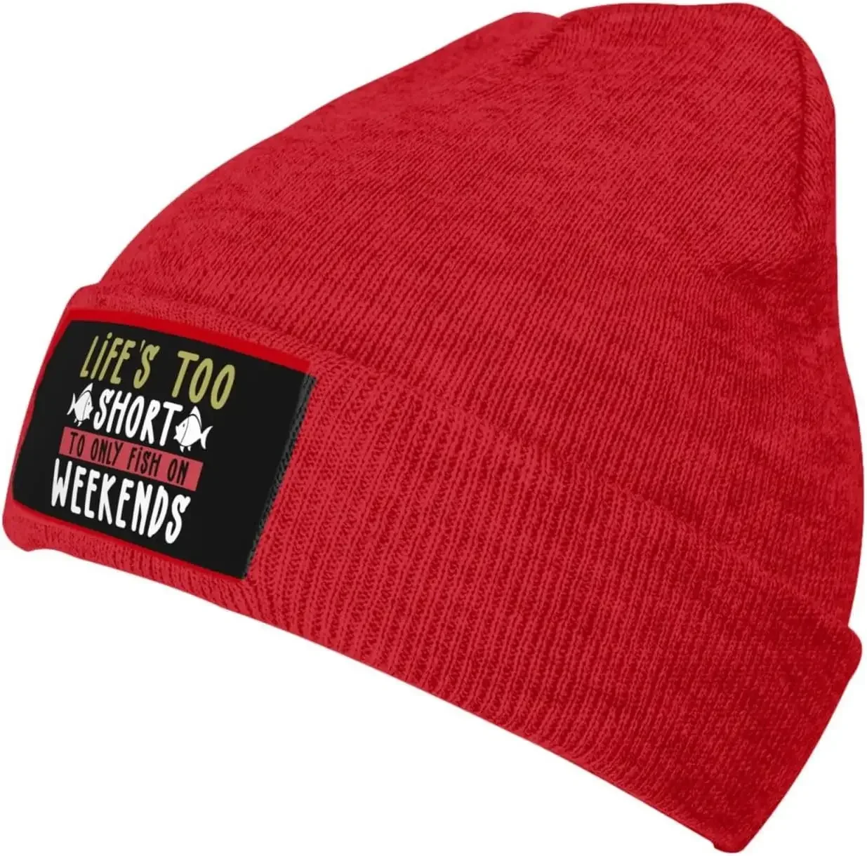 Life is Too Short to Only Fish On Weekends Beanie for Men Women Black Winter Hat Warm Knit Cuffed Beanies