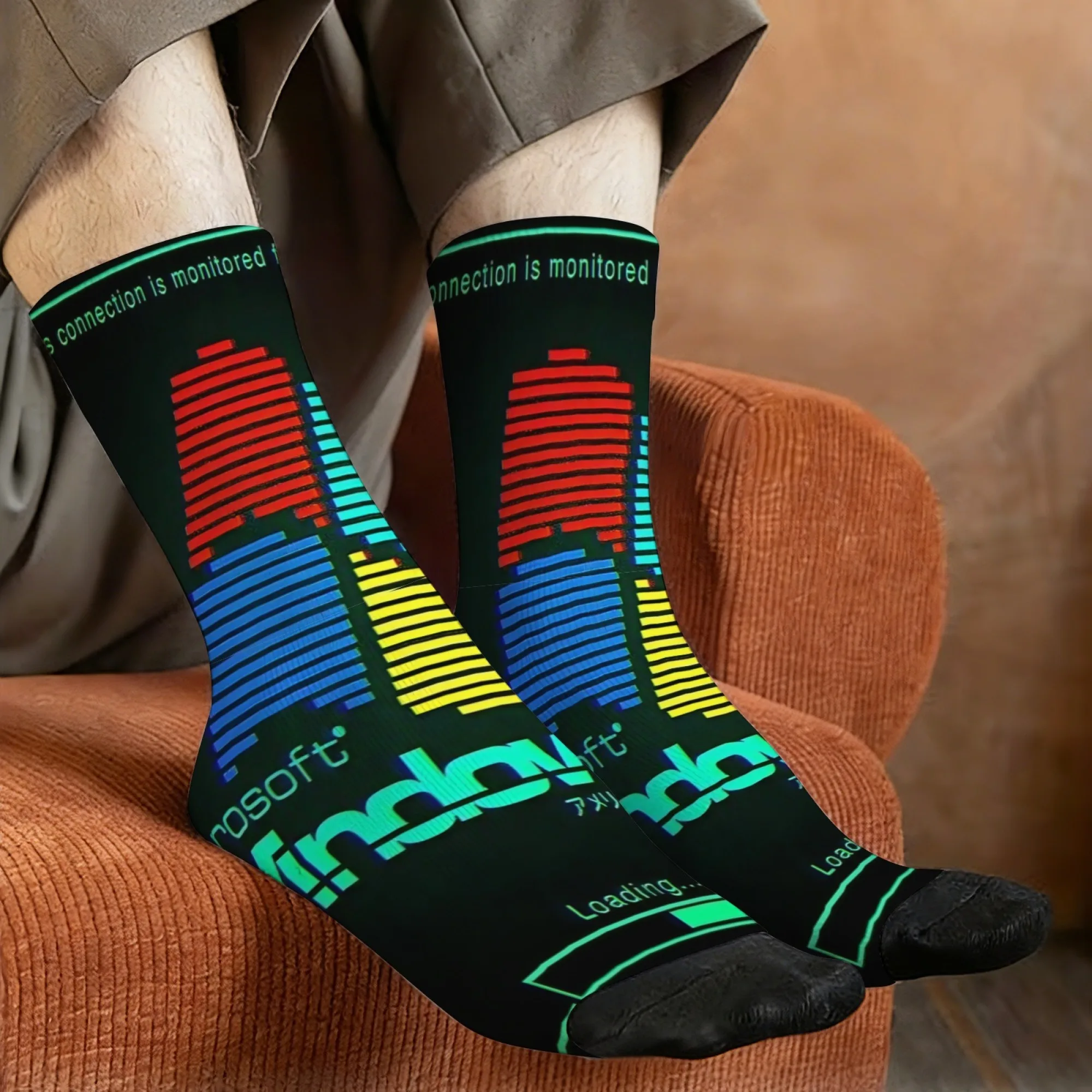 Cyberpunk Windows Retro Glitch Print Herrensocken Neuartiger Street-Style Tech-Style Freizeitsocken Verrücktes Party-Spaß-Urlaubsgeschenk