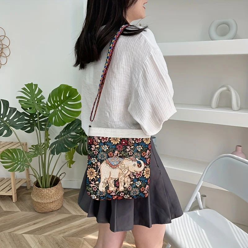 Women Fashion Cartoon Canvas Crossbody Bag Double-sided Large Capacity Casual Handbag