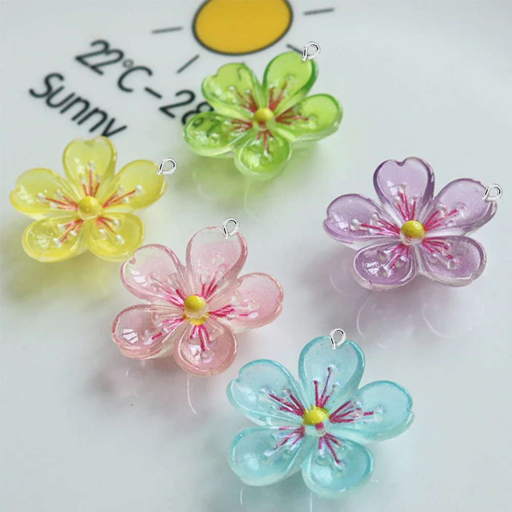 10PCS Clear Peach Blossom Series Flat Back Charms For Earrings Bracelet Hairpin DIY Jewelry Pendants Decoration Accessories