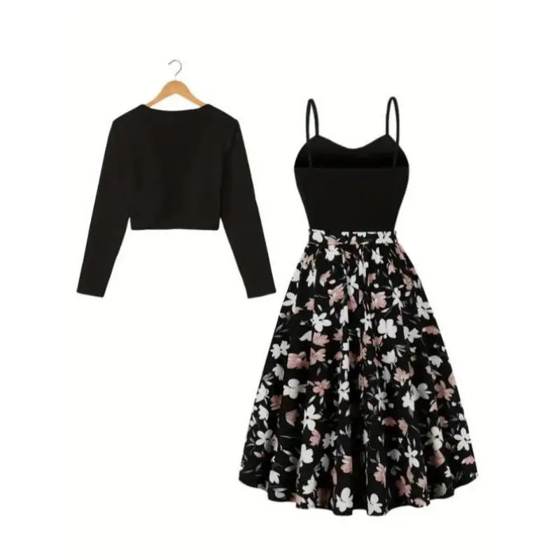 Nowy transgraniczny pasek damski z kwiatowym wzorem, ozdobny węzłem, do sportowych strojów codziennych, długość 7/8, idealny na jesień.