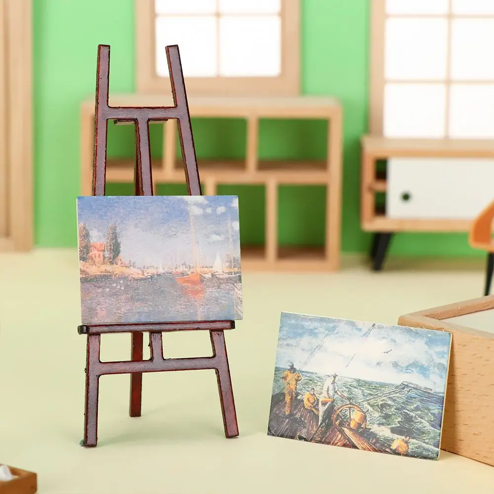 1:12 Dollhouse Furniture Miniature Easel Wood Box Drawing Board Artist Paint Pen Dolls DIY Model Set Toy Accessories