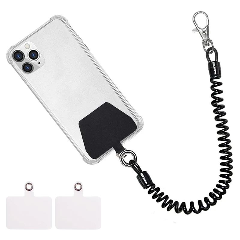 Universal Telescopic Spring Anti-theft Gasket Phone Lanyard Mobile Phone Charm Bracelet Straps Hanging Rope with Patch Pad