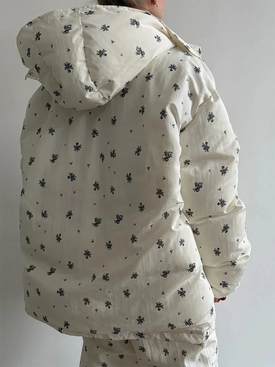 Wolfeel 2026 Winter New Flower Bread Cotton Jacket Warm and Fashionable Drawstring Design Loose Medium Length Fashion Jacket