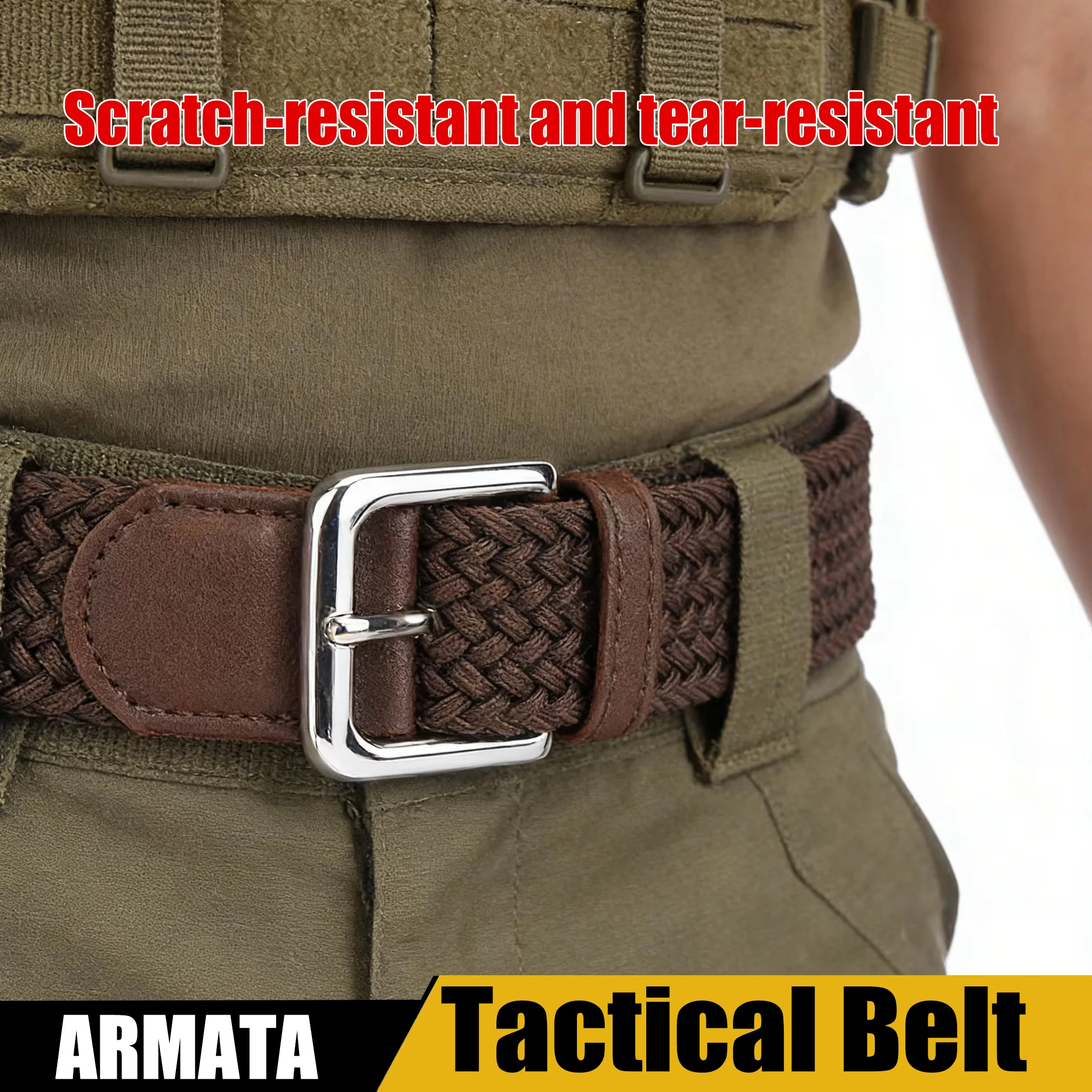 

Stretch Woven Elastic Waist Belt Quick-Release Buckle Tactical MOLLE-Compatible Canvas Belt For Men Women Outdoor Training Hikin