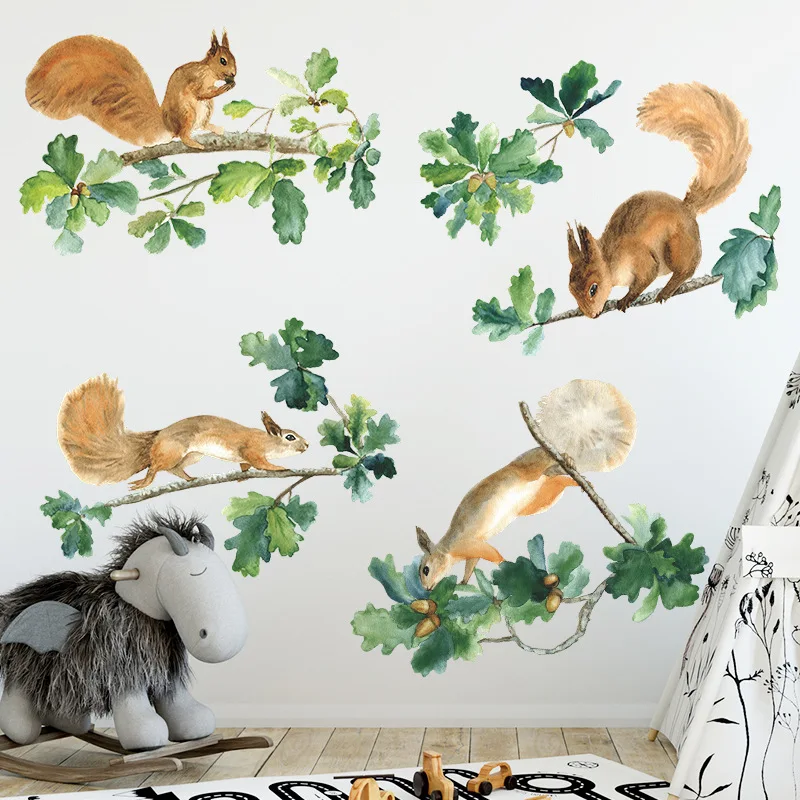 Squirrel Leaf Print Wall Sticker Personal Charm Breathing Green Creating a More Three-Dimensional Space  Piece