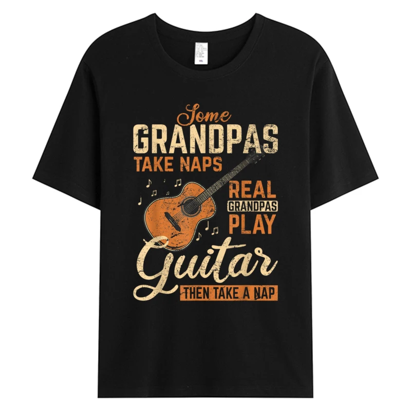 

Real Grandpas Play Guitar Then Take Nap Funny Guitarist T Shirts Print Designer Mens Clothes 100% Cotton Graphic T-Shirts Green