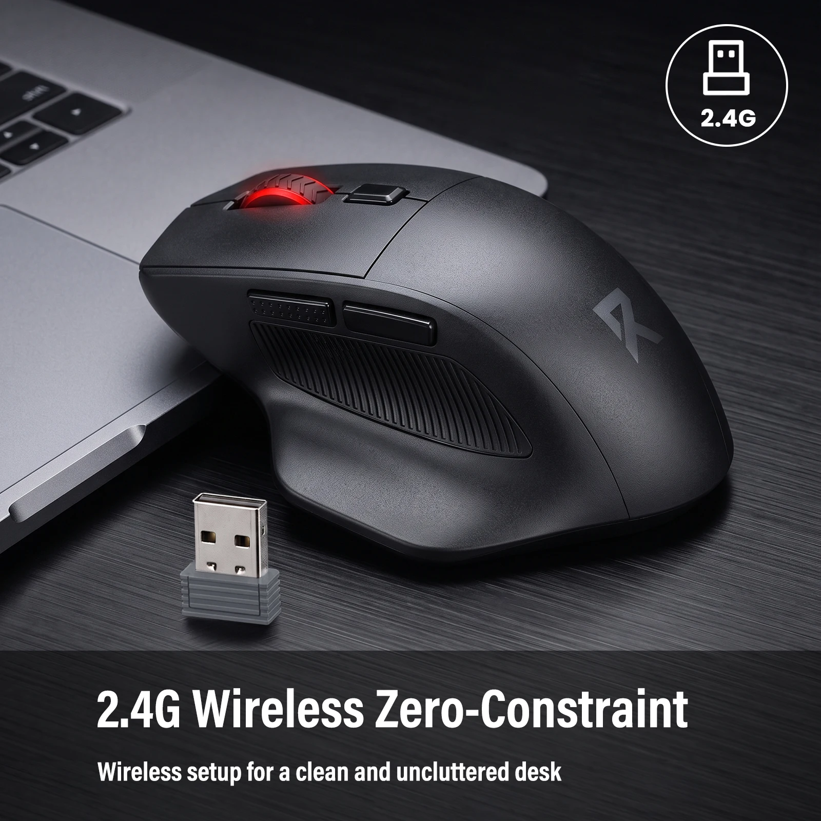 2.4GHz Wireless Gaming Mouse, 6 Customizable Buttons, Up to 4000 Adjustable Max DPI, Black Ergonomic Computer Gaming Mice for PC