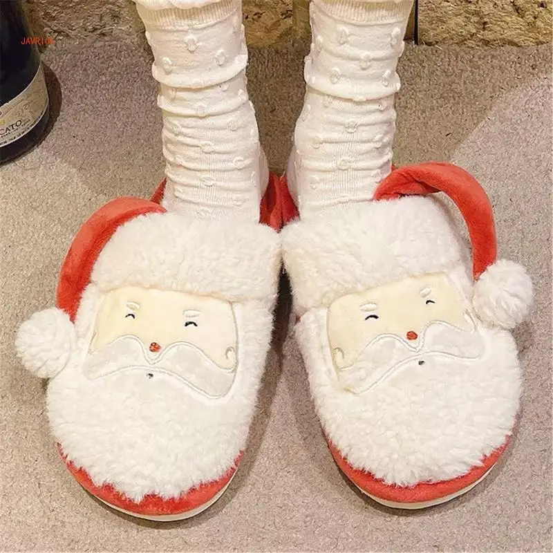 Christmas Slippers Plush Cotton Slippers Comfortable Wear Slip Resistant Women Bedroom Shoes Warm Winter House Slippers