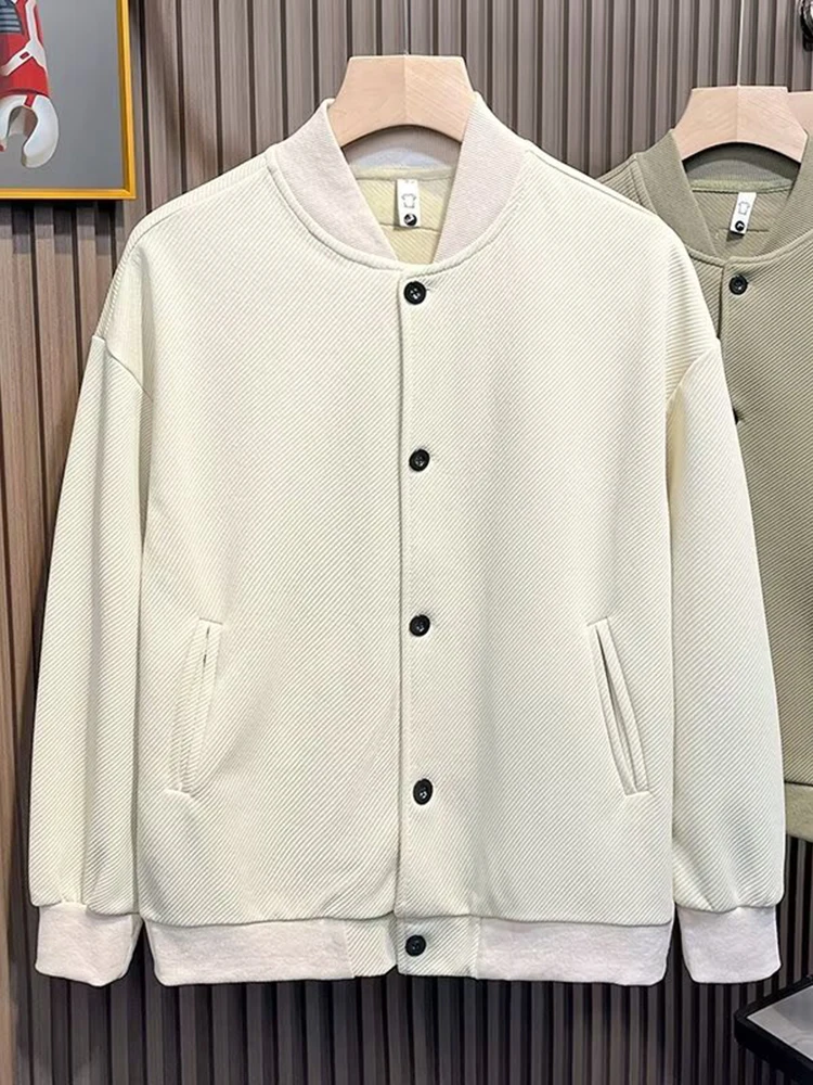 

Spring Autumn Pure Color Simple Commuter Sle Baseball Jaet for Men Casual Workwear Jaet Trendy Long Sve Coat