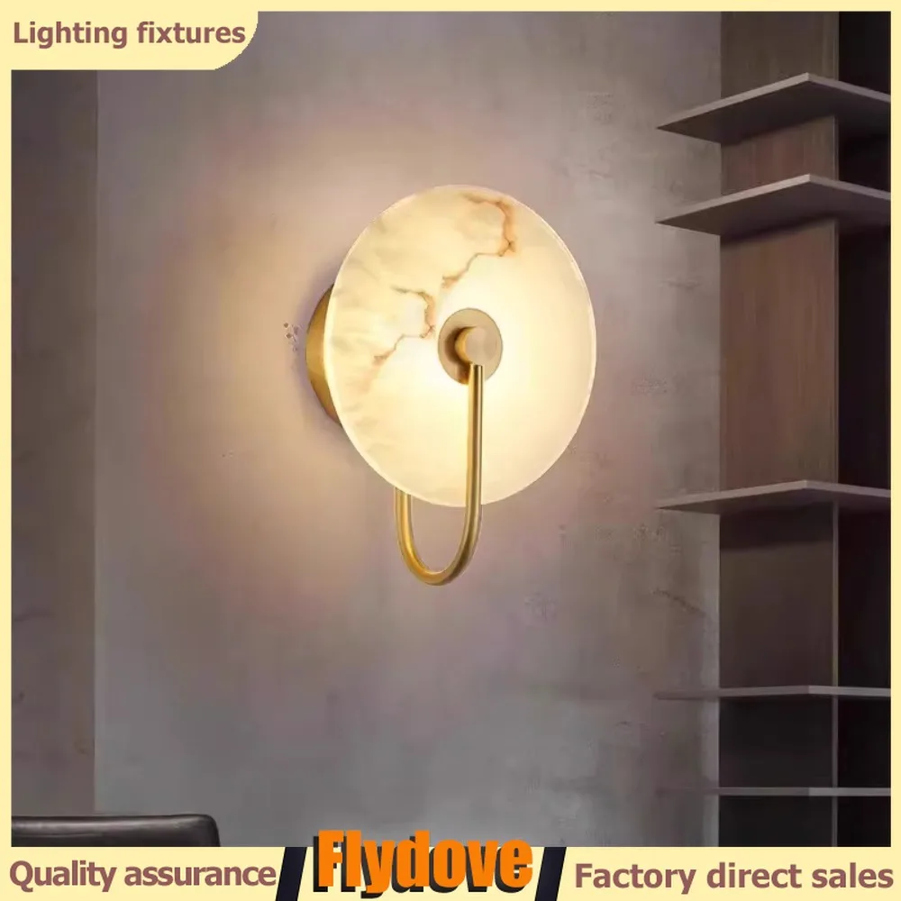 

Modern Circular Marble Wall Light LED Bedroom Bedside Living Room Background Decorative Light Staircase Corridor Indoor Lighting