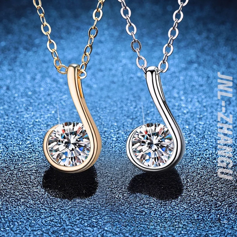 

Light Luxury 925 Sterling Silver Solitaire Round 1Carat D Color Diamond Moissanite Stone Teardrop Pendant Necklaces for Women
