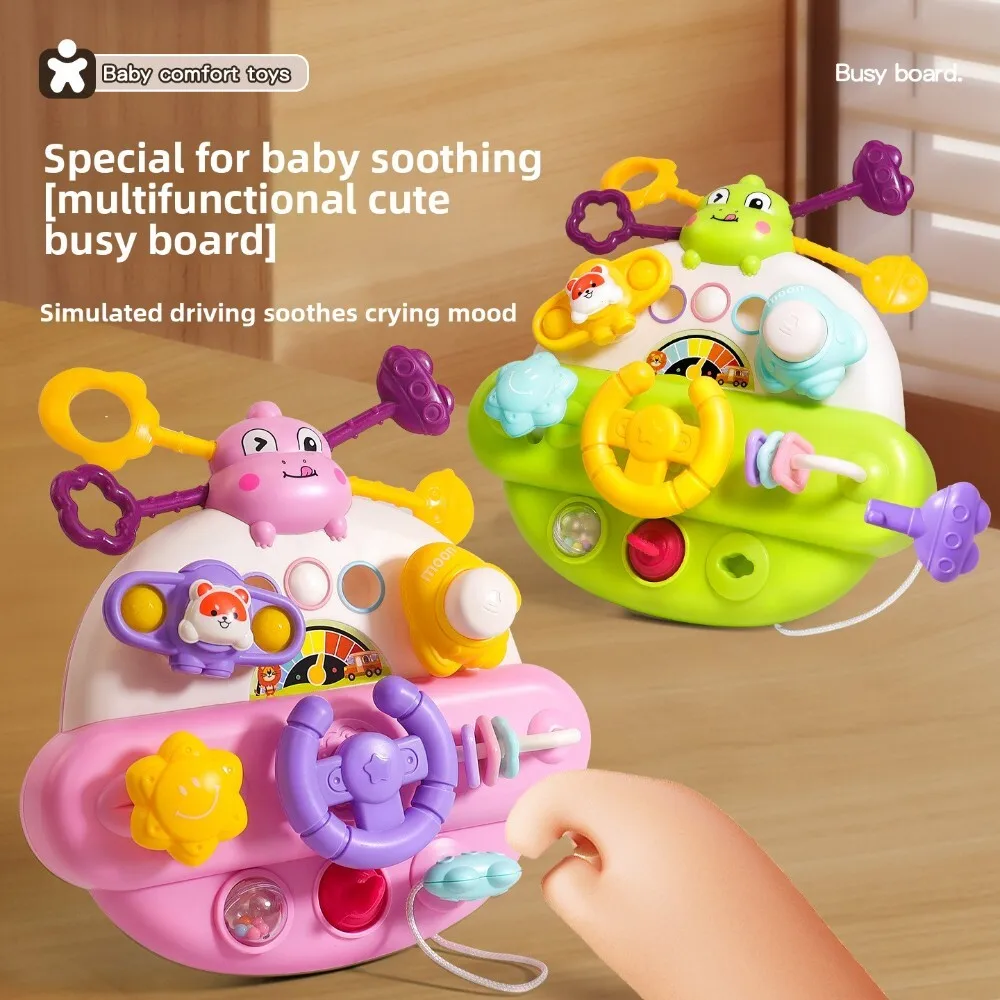 Teething Pull and Play multifuncional, lindo tablero ocupado, sonajero de agarre manual para el desarrollo sensorial del bebé, actividad de juguete calmante