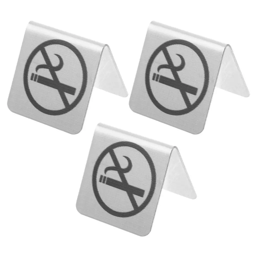 3Pcs Stainless Steel No Smoking Sign Table Top Double-Sided Heavy-Duty Metal for Office Restaurant Hotel Business Indoor