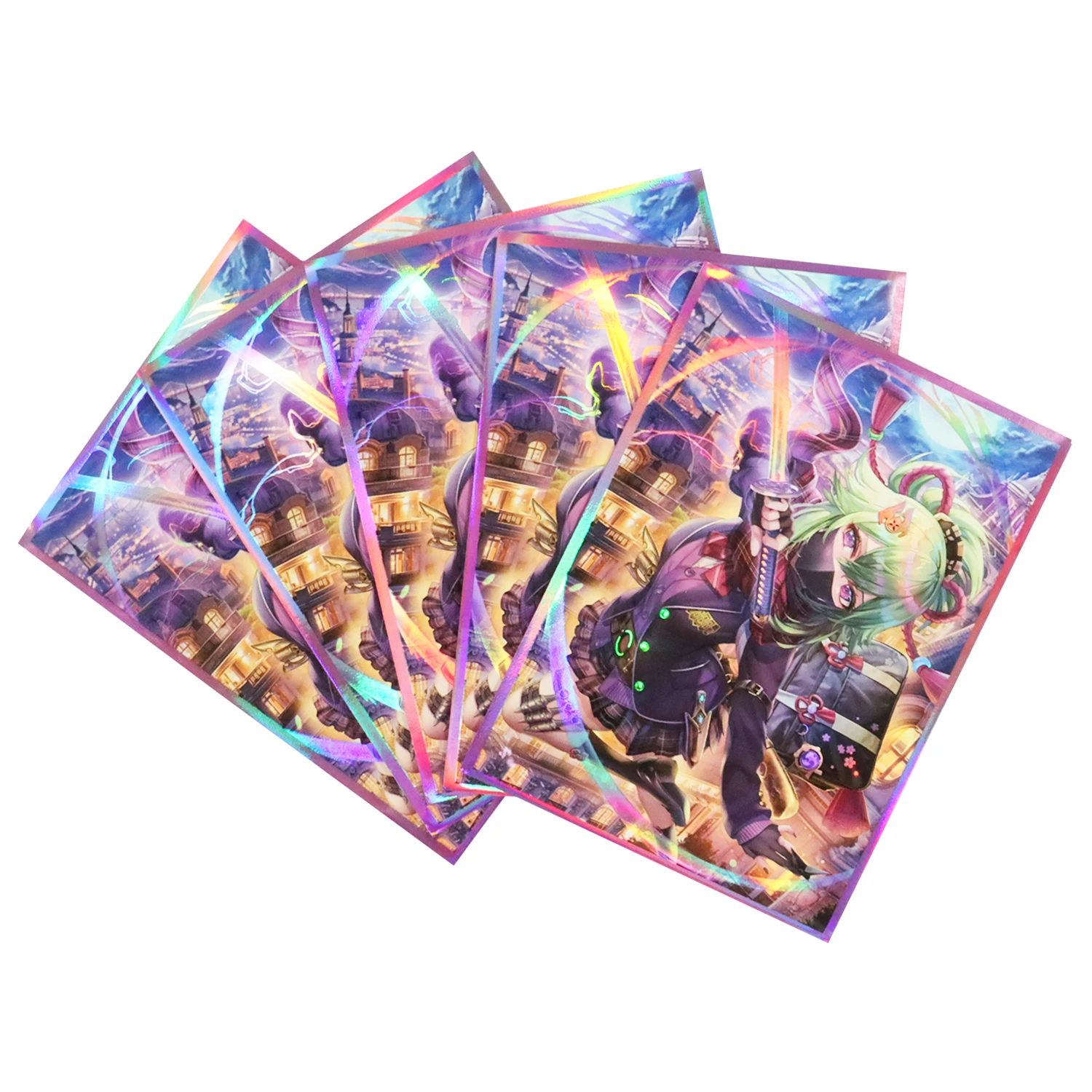 

60PCS Anime Holographic Card Sleeves PKM MTG Sleeves Kuki Shinobu Trading Card Protectors for 67x92mm Standard Size Foil Pocket