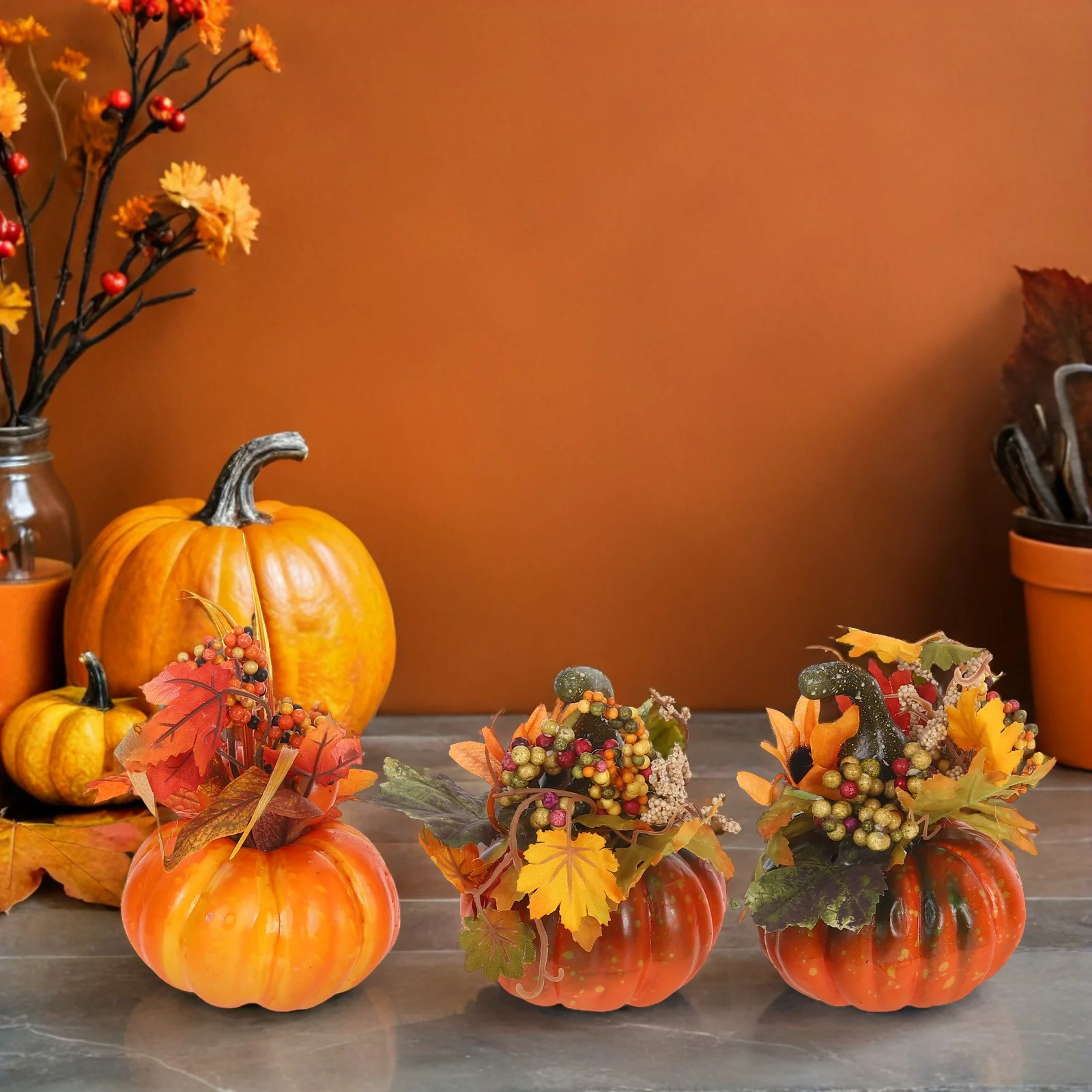 

3pcs Artificial Maple Leaf Pumpkin Decor Autumn Home Decorative Props Fake Fall Leaves Party Bedroom Table Ornament No