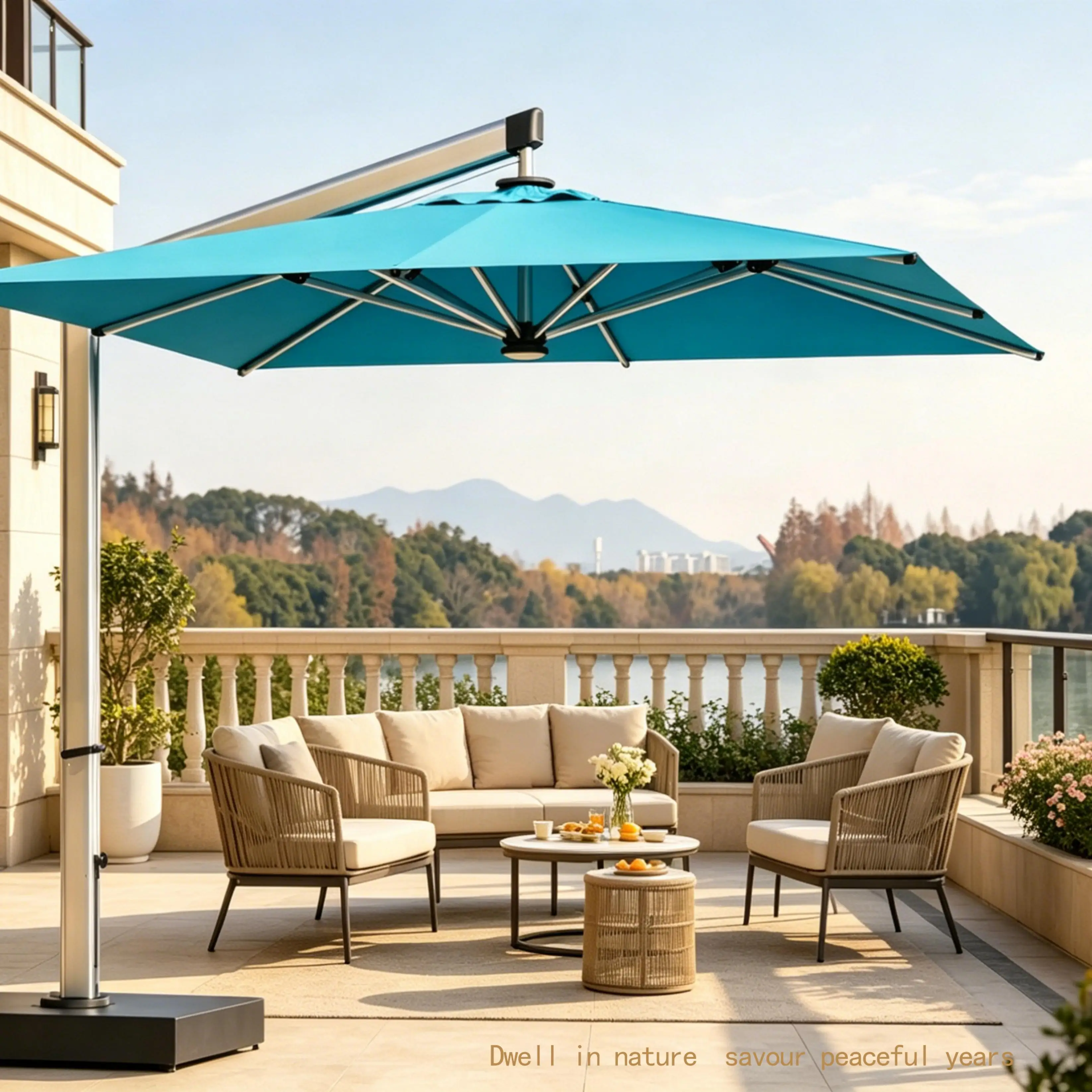 Commercial Cantilever Patio Umbrella Large Outdoor Aluminum Sunshade for Hotel Resort Garden Poolside
