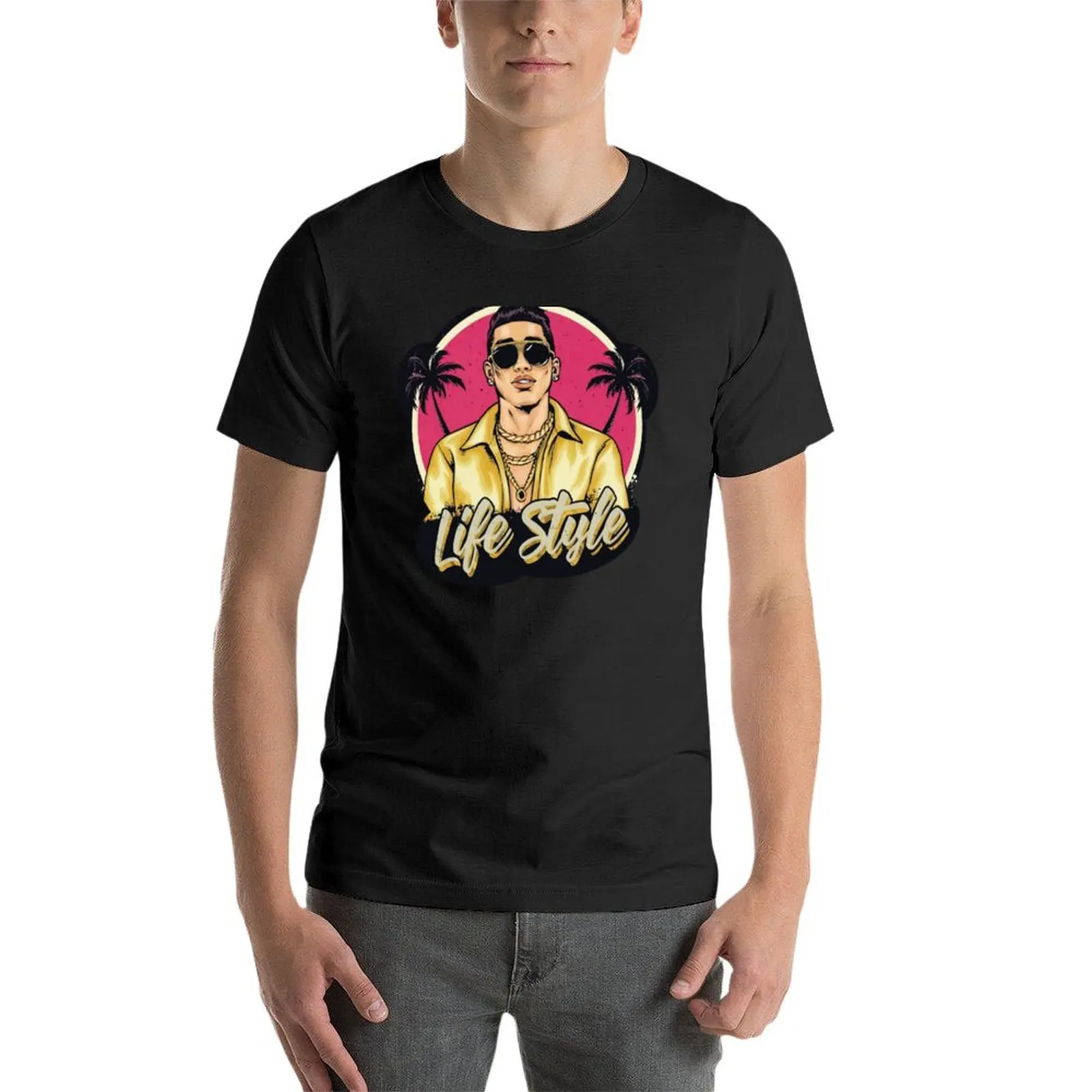 Camiseta estilo vida para homens, negros de secagem rápida, algodão, reggaeton, camisetas