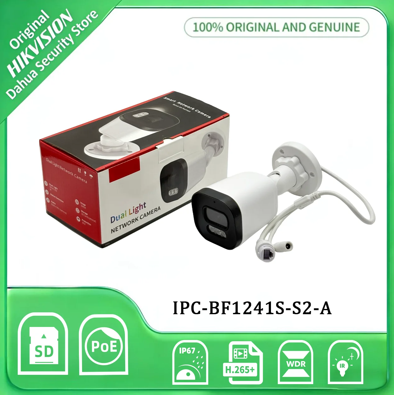 IPC-BF1241S-S2-A 2MP IP Camera 1080P CMOS Lens 2.8mm/3.6mm IR & White Light 30m IP67 Outdoor PoE Security Camera H.265 DWDR