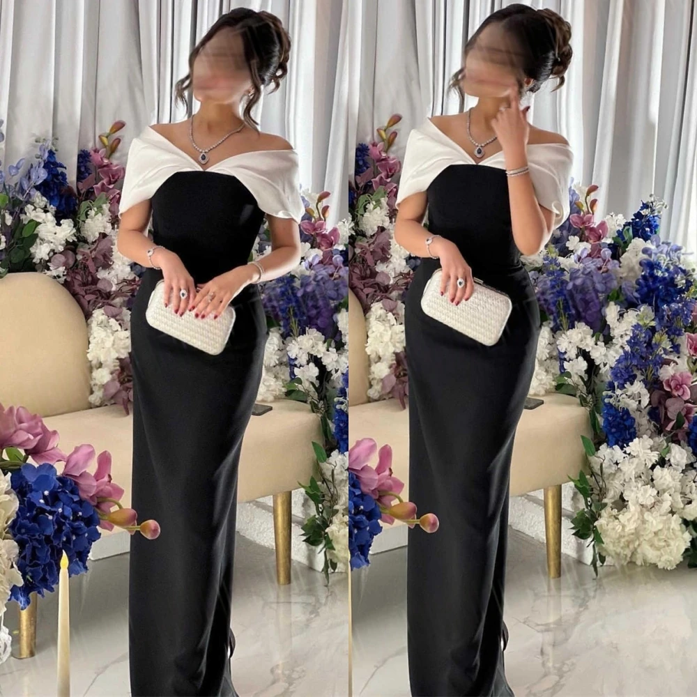 

Customized Elegant Satin V-Neck Evening Dress Fashion Contrast Color Cocktail Dress Sexy Off the Shoulder Special Occasion Gowns