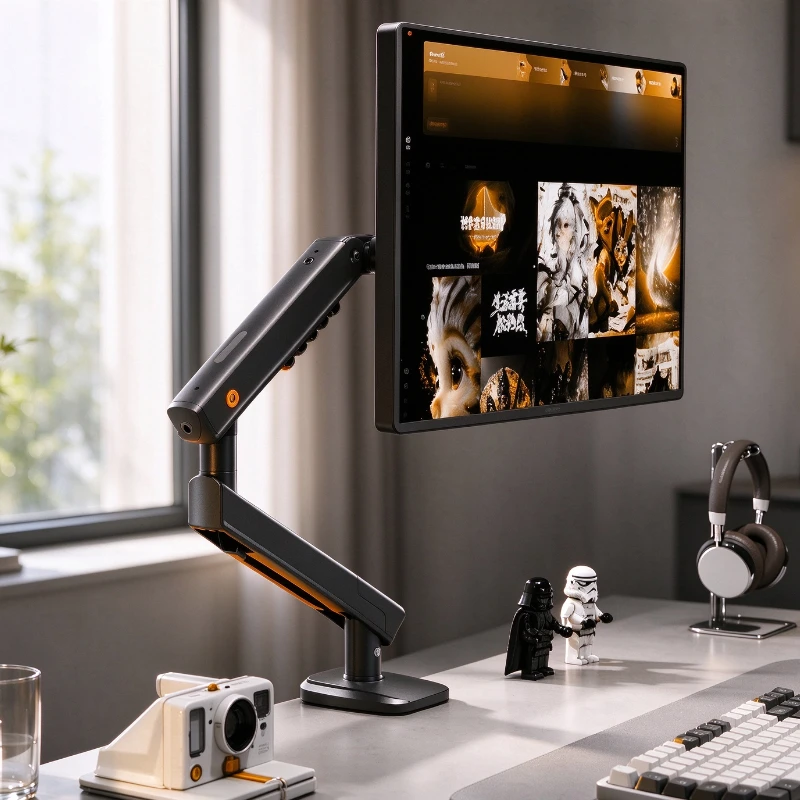 Desktop Monitor Arm with Torsion Spring, Adaptive Stability, Multi Direction Adjustment plus Quick Lock Mounting for Office Use