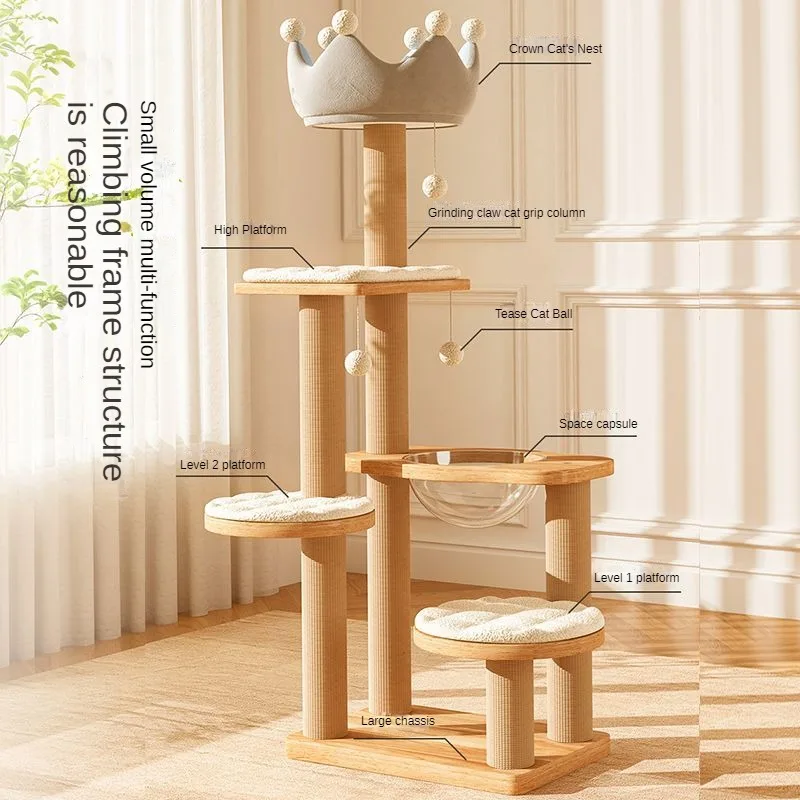 

Solid Wood Cat Climbing Frame,Climb, Jump and Sleep All in One Multifunctional Cat Tree House Cat Scratching Board Climbing Post