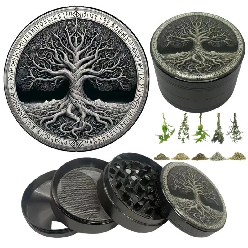 50/63mm Metal Tree Herb Grinder 4-Layer Spice Pepper Mill Mortar Raw Grass Tobacco Crusher Cigarette Accessories Smoking Tools