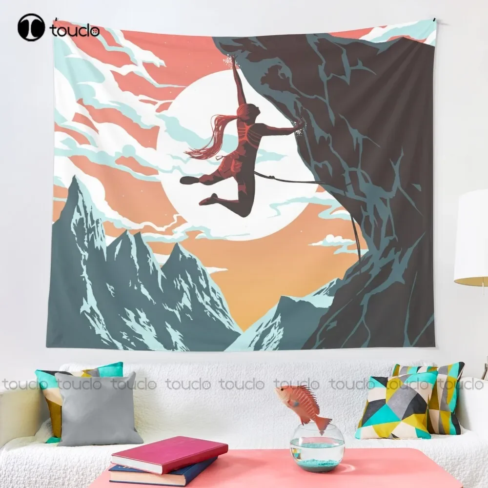 Climbing Girl Vector Art Tapestry Tapestry Wall Hanging For Living Room Bedroom Dorm Room Home Decor Printed Tapestry