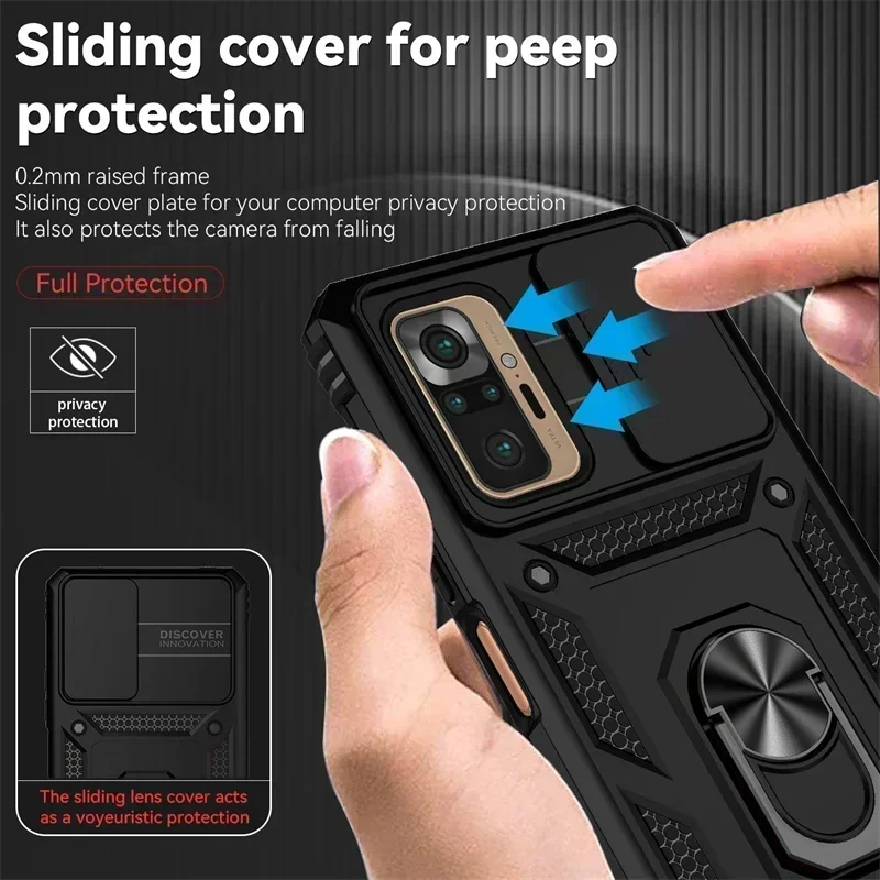 For Xiaomi Redmi Note 10 10S Case Car Holder Ring Phone Case For Redmi Note 10 Pro Max Note10 S Slide Camera Armor Back Cover image 3