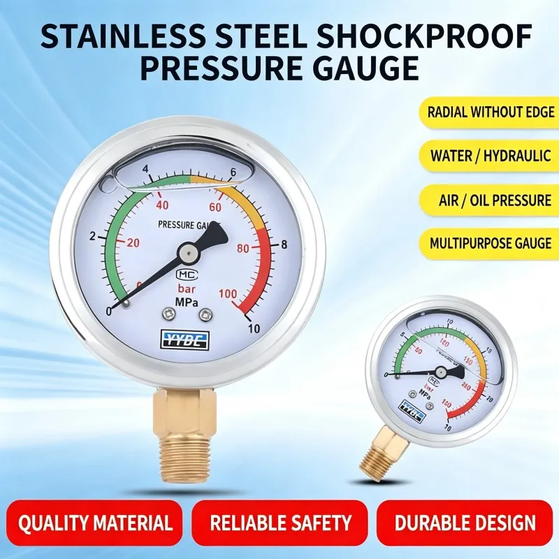 Stainless Steel Shock-Resistant Pressure Gauge YN60/25/40MPA Hydraulic Oil Pressure Gauge Water Pressure Gauge Air PressureGauge