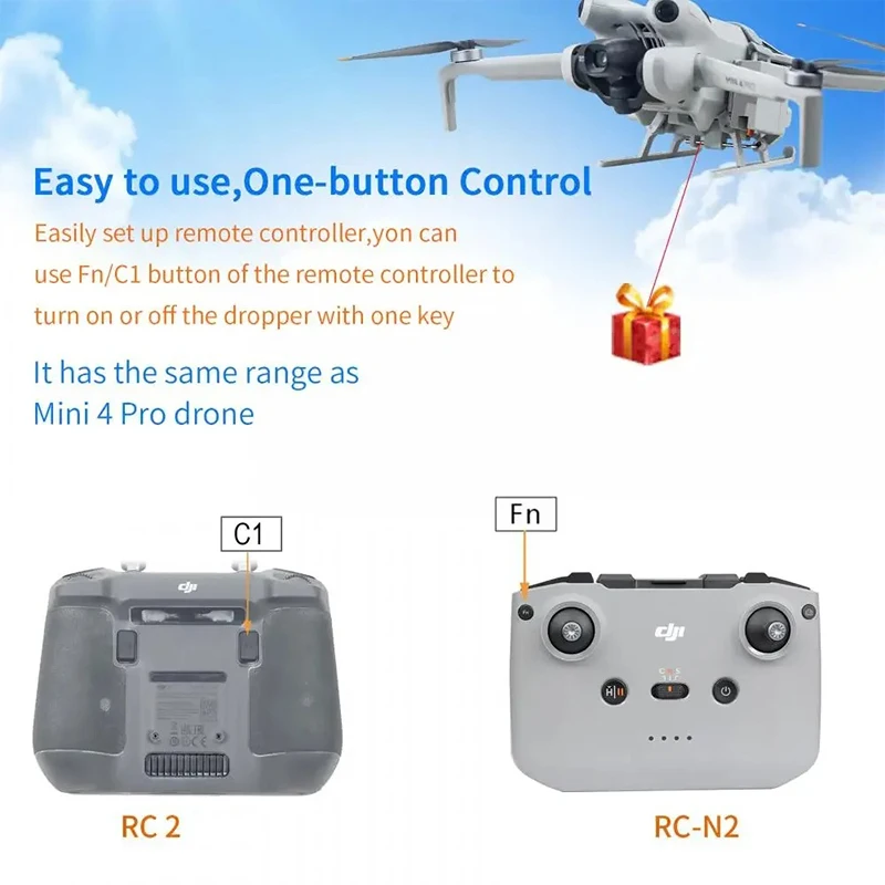 For DJI Mini 4 Pro Drone Thrower System Heighten Landing Gear Airdrop Remote Delivery Gifts Wedding Ring Sea Baits Accessories