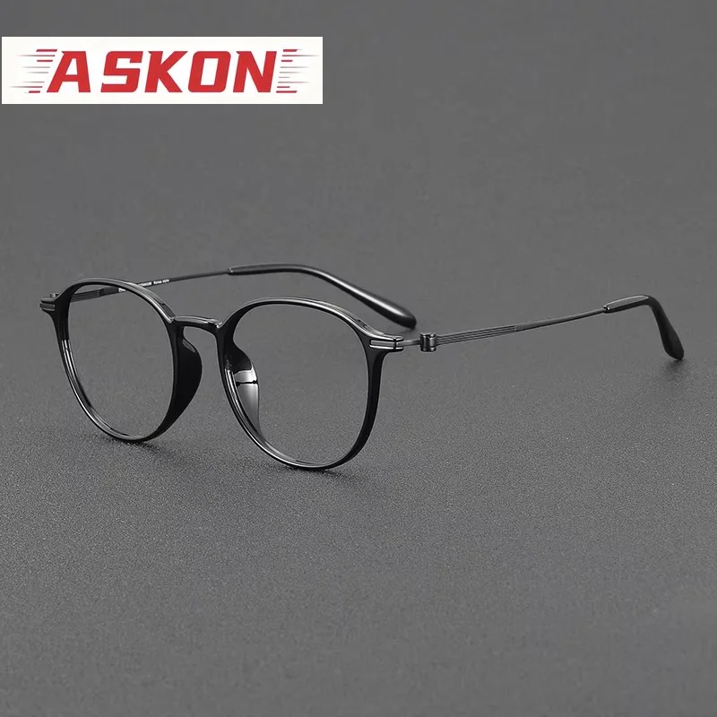 ASKON Acetate Titanium Glasses Frame Men Women Retro Vintage Round Eyeglasses frame Eyewear Ultralight Japanese male spectacles