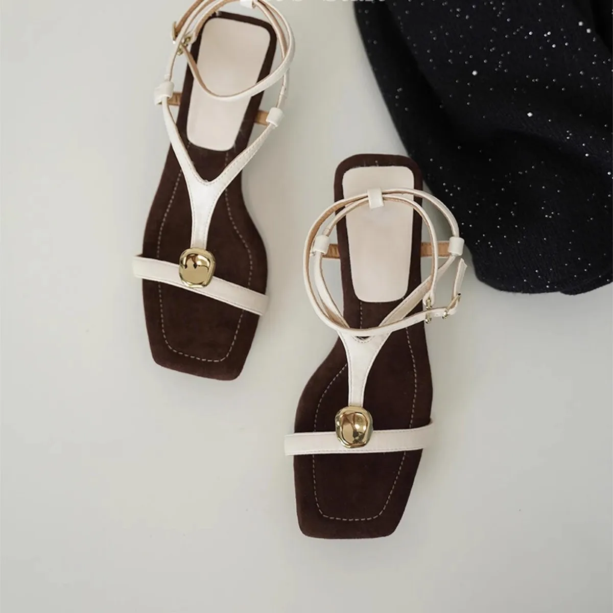 

2026 Fashion Square Toe High Heels Sandals for Women Summer Retro Thin Heels Open-toe Ankle Strap Dress Shoes Sandalia Feminina