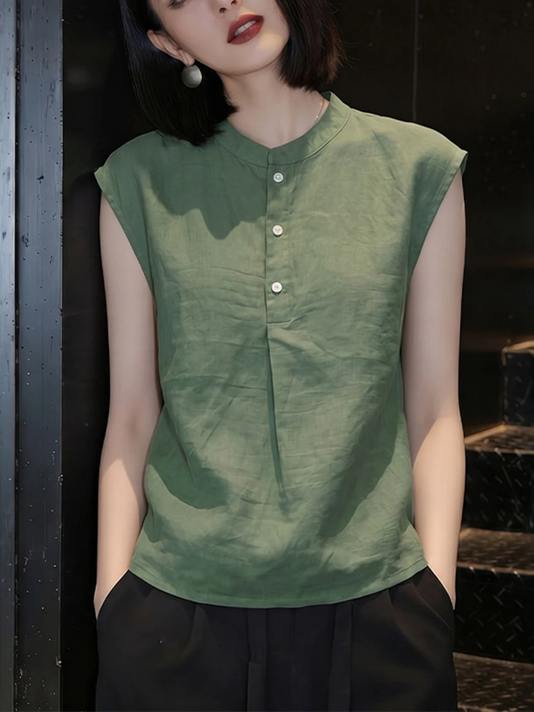 

Elegant Thin Pure Cotton Sleeveless Shirt Women's 2026 New Summer plus Size Loose Slimming Small Fly Sleeve Top