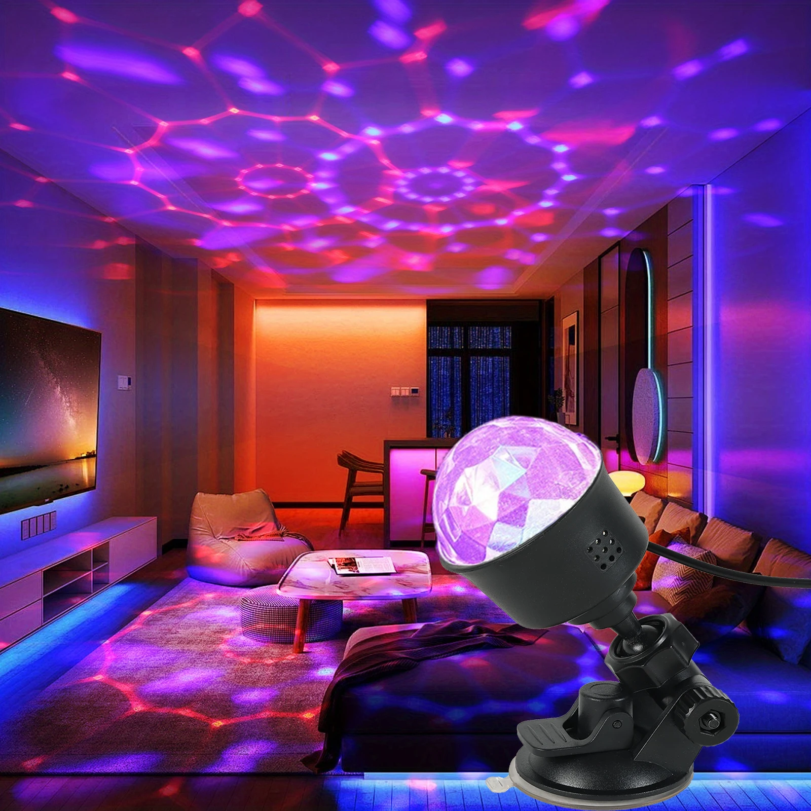 USB Nachtlicht LED Sternen Himmel Projektor Licht Sound Aktiviert RGB Auto Rotierenden Bühne Strobe Lampe Tragbare Zimmer Party Decor
